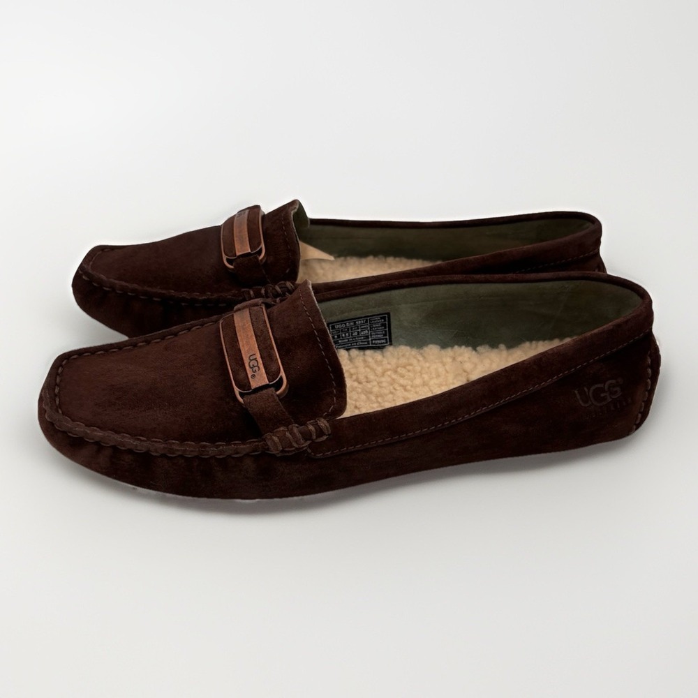 UGG Brown‎ Suede Woman's Driving Loafers Sherpa Shearling Lined Size 8 Chocolate